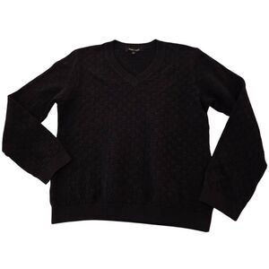 Bette & Court Womens Basket Weave Knit V-neck Pullover Golf Sweater Black Small